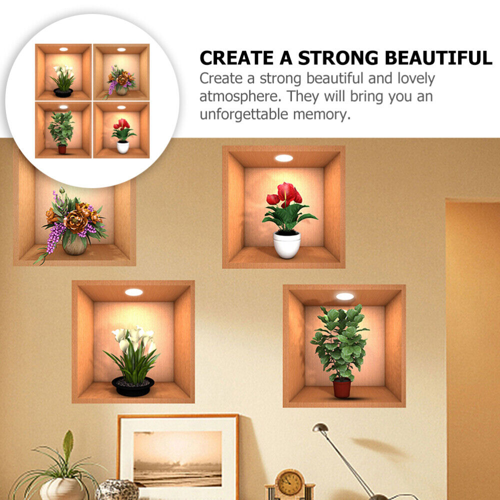 3D Flowers Vase Wall Sticker (Pack of 4)